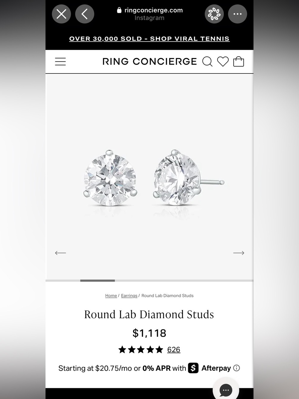 Ring Concierge 1.5 CT Lab-Grown Round Diamond Stud Earrings – White Gold w box